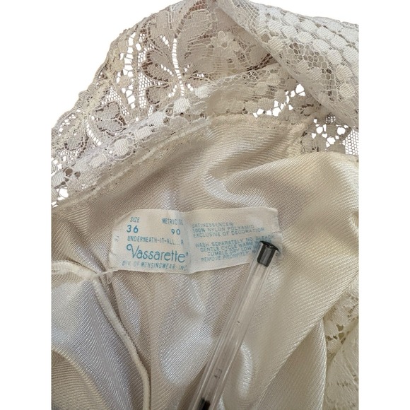 Vtg 80s Vassarette Satin Lace Teddy Romper Slip Lingerie Bridal Sz 36 Ivory - Picture 6 of 9